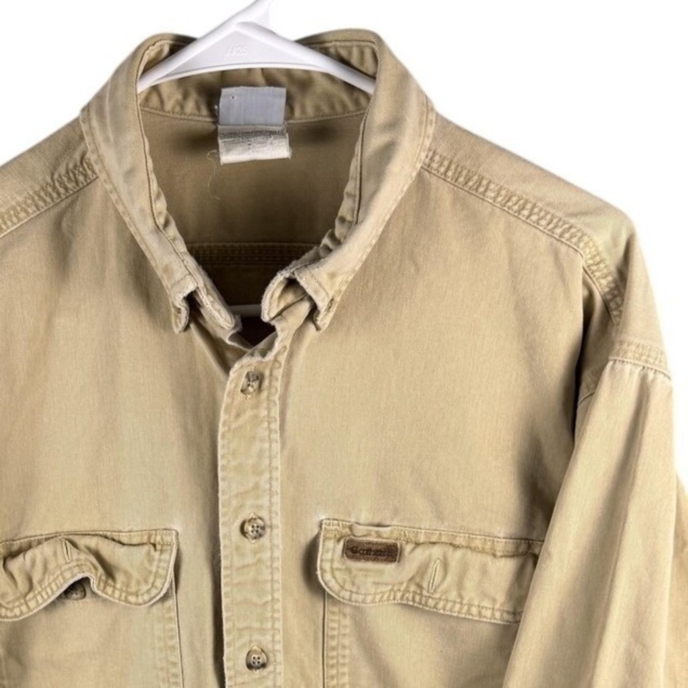 Carhartt Shirt Mens Large Beige Twill Button Down Long Sleeve Workwear Cotton